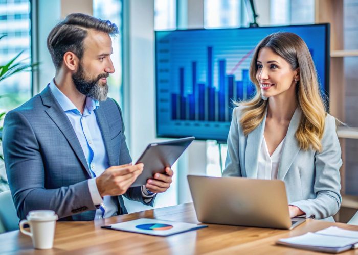 Business colleagues working together in a modern office.